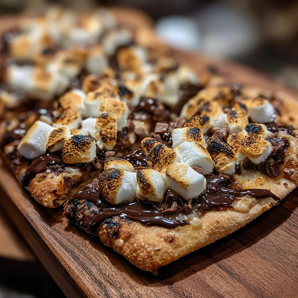 Sweet S'mores Pizza with Chocolate, Marshmallows, and Graham Cracker Crust
