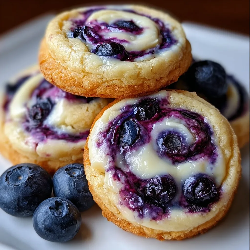 Soft Blueberry Cheesecake Swirl Cookies with Cream Cheese and Fresh Berries